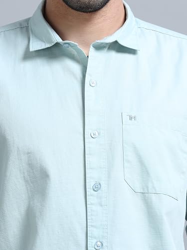 Image of Men Slim Fit Solid Spread Collar Casual Shirt