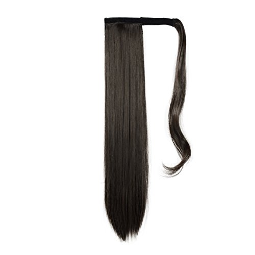 FESHFEN Cola de Caballo Extensiones 60 cm Largo Liso Postizos de Pelo Natural Sintética Ponytail Extensiones de Cabello Coleta Postizos para Mujeres, Marrón Medio