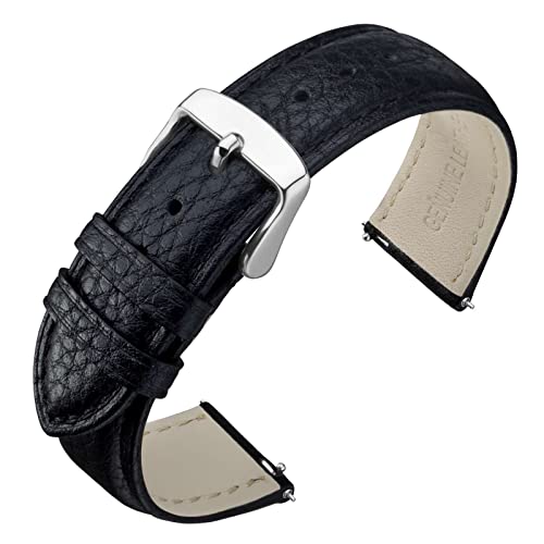 Image of ANNEFIT Watch Band 18mm, Quick Release Textured Padded Leather Straps with Silver Buckle for Men and Women (Black)