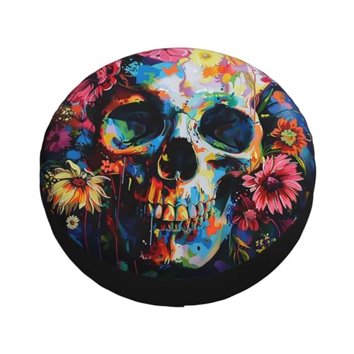 Image of Skull with Flower Spare Tire Cover Weatherproof Universal Halloween Decorations Wheel Protectors Wheel Covers for Rv Camper Travel Trailer SUV Truck 16 Inch