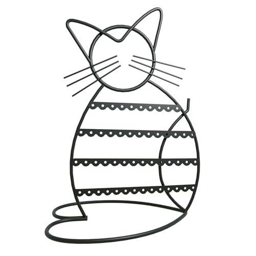 Urban Deco Jewelry Organizer Stand Cat Shaped Earring Holder Organizer Metal 48 Stud Earring Holes Jewelry Holder, Metal Jewelry Display Vanity Organizer For Girls - Black