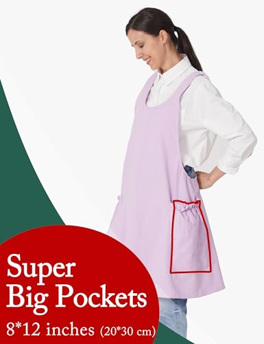 Image of Cozy Adjustable Cross Back Aprons for Women with Pockets Cotton Linen Cooking Kitchen Baking