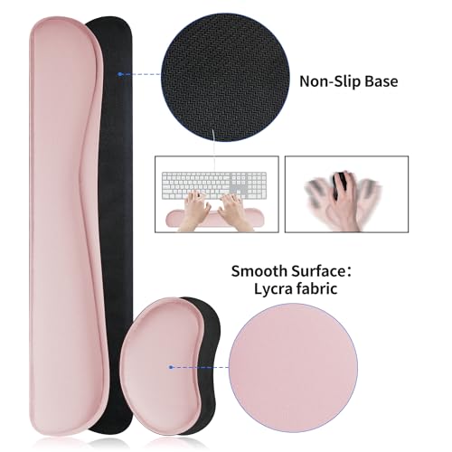 Image of Bloss Leather Desk Pad and Keyboard Wrist Rest, Large Mouse Pad + Keyboard Pad+Mouse Wrist Support, Non-Slip Desk Mat Protector for Office, Home(31.5x15.7 Inches,Pink)