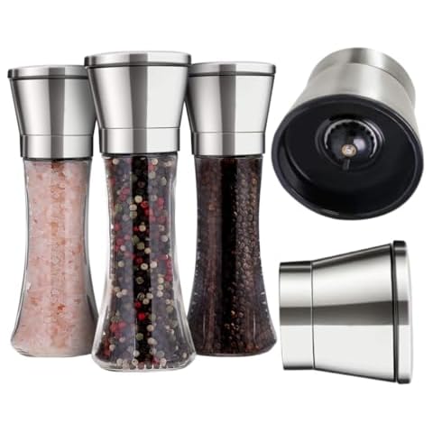bonris Salt and Pepper Grinder Set of 3 + Stainless Steel Grinder Top Cover