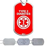 Type 2 Diabetes Medical ID Alert Military Dog Tag Necklace, Custom Printed & Personalized