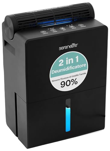 SereneLife Deumidificatore 2-in-1 Silenzioso, 2,5 L Serbatoio, Controllo Umidità Intelligente per...