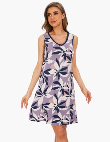 Image of GYS Cooling Bamboo Viscose Nightgowns for Women, Lightweight Sleeveless V Neck Sleep Shirt for Hot Sleepers, Soft Night dress