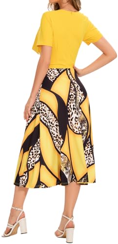 Women's Vintage Tea Dress, Short Sleeve Cocktail Party Dress Work Church Casual Dress2