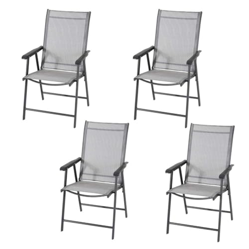 DKIEI Garden Chairs Set of 4, Folding Dining Chairs with High Back & Armrests, Textilene Outdoor Furniture for Backyard Balcony Garden, Black