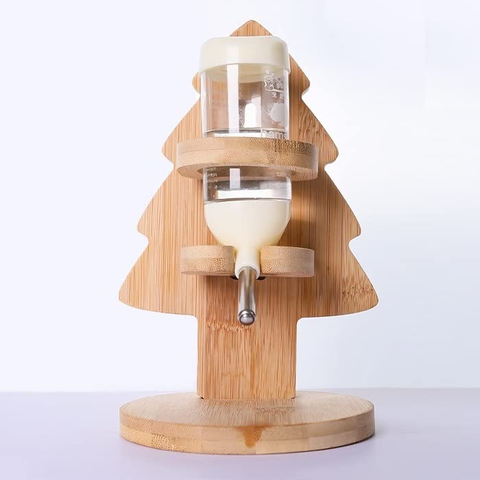 Soporte para botella de agua para hámster, soporte ajustable de madera natural para animales pequeños, dispensador automático de bebidas