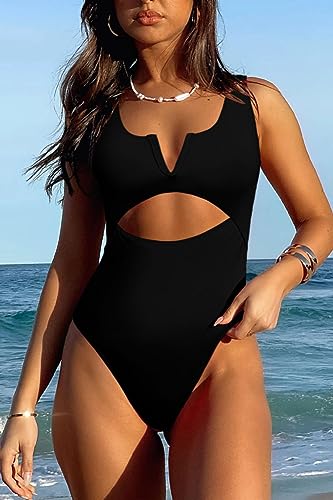 Meyeeka Womens One Piece Swimsuits Tummy Control Bathing Suit for Women Push Up Swimwear V Neck High Cut Monokini3