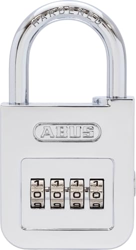 ABUS Combination Lock 160/50-4 Digit Code Padlock in high-Gloss Chrome Look - with Individually Adjustable Combination Code - ABUS Security Level 6 - Silver ABUS Combination Lock 160/50-4 Digit Code Padlock in high-Gloss Chrome Look - with Individually Adjustable Combination Code - ABUS Security Level 6 - Silver