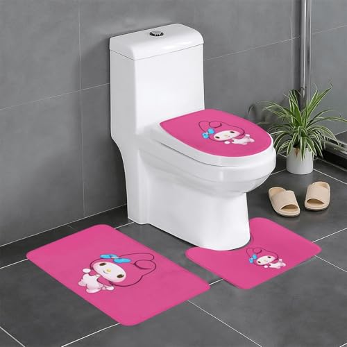 バスマット マイメロディ かわいい アニメ トイレマット 3点セット 便座カバー フタカバー 人気 漫画 足ふきマット 暖房 ふんわり 滑り止め 吸水 洗える 抗菌 防臭