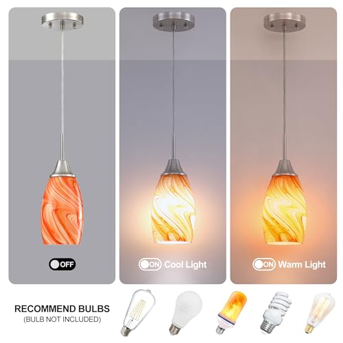 Image of Viinew Mini Glass Pendant Light,3-Pack Orange Marble Glass Hanging Light