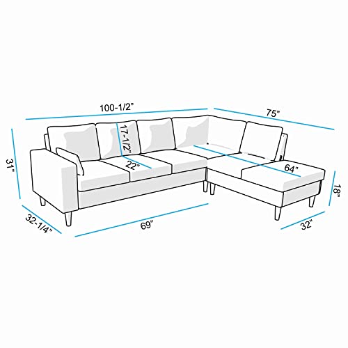 Panana Sectional Sofa Modern Large L Shape Corner Chaise Sofa Sectional Sofa Couch for Apartment Sectional Set with USB Port (Grey, 6 Seater Corner with USB Port Chaise) 3 Panana Sectional Sofa Modern Large L Shape Corner Chaise Sofa Sectional Sofa Couch for Apartment Sectional Set with USB Port (Grey, 6 Seater Corner with USB Port Chaise) - Image 3