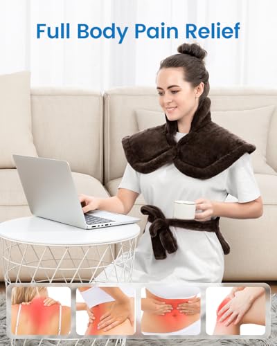 Image of RENPHO Electric Heating Pad for Back, Mothers Day Gifts & Birthday Gifts for Mom Dad Women Men, FSA Eligible & HSA Store, Neck and Shoulder Heat Pad, Fast Heating, 24 inchx33 inch, ETL Certified, Brown