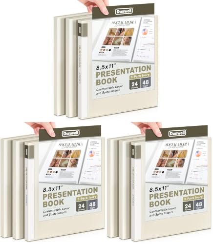 Dunwell Presentation Binder 24-Pocket, Displays 48 Pages, 8.5x11 Portfolio Binder with Plastic Sleeves, Storage and Organizer for Documents, Certificates, Projects, Photos (9 Pack, Ivory)