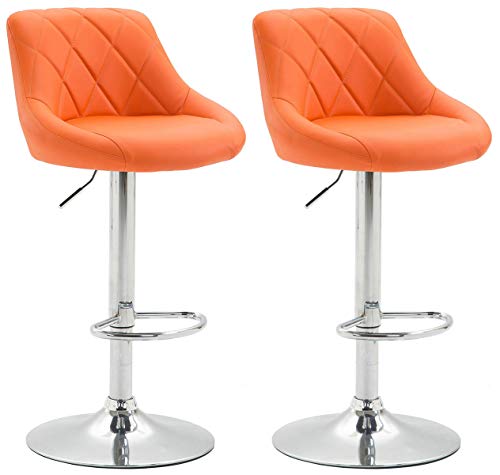 Lot De 2 Tabourets De Bar Réglable en Hauteur Lazio Similicuir I Chaise Haute Confortable Dossier Et Repose-Pied I Piètement en Métal, Couleur:Orange