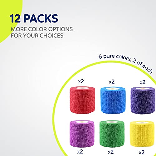 WePet-Pet-Wrap-Self-Adhesive-Non-Woven-Bandage-Emergency-Cohesive-Gauze-for-Dogs-Cats-Horse-Birds-Wounds-Wrist-Healing-Ankle-Sprain-2-Inch-12-Rolls
