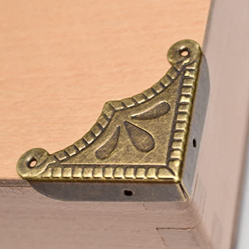 Image of 12 Pcs Vintage Bronze Corner Protectors Decorative Metal Edge Covers Antique Safety Guards Retro Right Angle Bracket with Nails for Furniture Edge Wood Case Corner Jewelry Box (Side Length:1-1 /2 inch)
