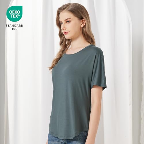 netdraw Women's Ultra Soft Bamboo Viscose Dolman Top Loose Fit Trendy Casual Lounge Short Sleeve Pajama Batwing T-Shirt2