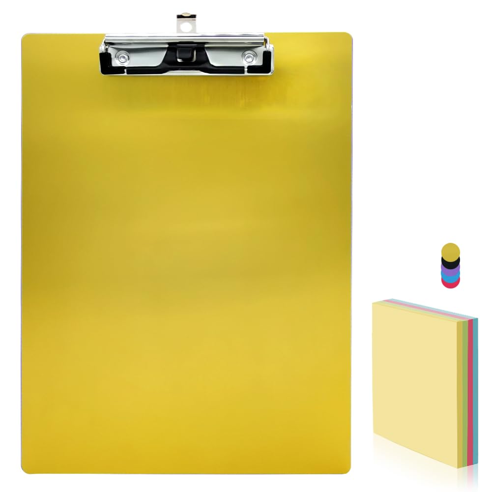 Aluminum Office Clipboard Metal Stainless Hangable Pen Holder Low-Profile Clip Size A4 9" x 12.6" with Sticky Note for School Office Business Medical