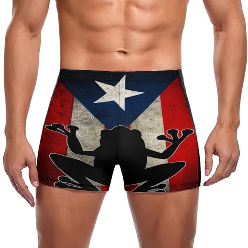 Bañador Deportivo para Hombre con la Bandera de la Rana de Puerto Rico. Bañador Deportivo novedoso.