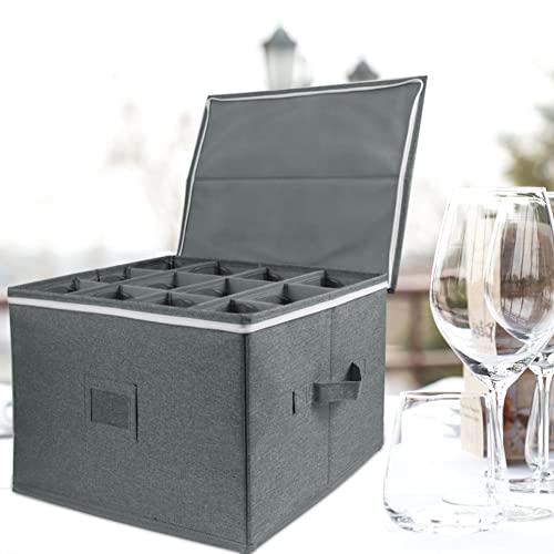 Firmlly Wine Glass Storage Box, Stemware Storage Case With Dividers, Protective Container Box Holds 12 Wine Glass Or Crystal Glassware With Label Window And Handles #TOP4