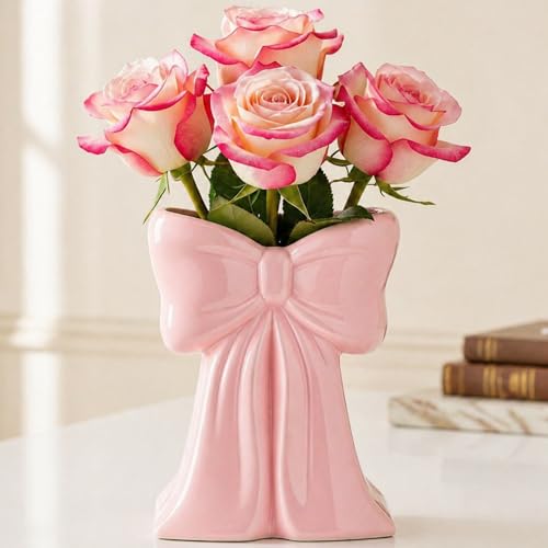 Jingmore Ceramic Vase Makeup Brush Holder Medium Elegant Soft Pink