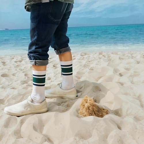Image of 7 pairs of women's Striped Retro Crew Socks,Sporty Style,Casual cotton socks
