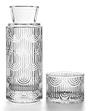 DmmyAlzx Bedside Water Carafe and Glass Set, Mouthwash Dispenser for Bathroom, 21.6 Oz Glass Water Bottles with 6 Oz Drinking Cup as Lid, Pitcher for Nightstand, Kitchen (Clear)