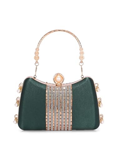 Image of TOOBA Handicraft Women's Beautiful Bling Box Clutch Bag | Evening Bag, Bridal Purse & Party Handbag | Wedding & Special Occasion Clutch (Chatai Side Pearl)