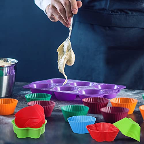 45 Pcs Silicone Cupcake Liners 15 Shapes Reusable Nonstick Easy Clean Silicone Cup Easy Clean Liners Bento Lunch Box Accessories Assorted Muffin Cup Divider Cupcake Silicone Liners Molds For Baking #TOP4