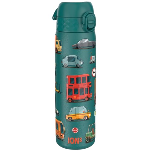 Ion8 Lightweight Steel Water Bottle 600 ml/20 oz Non-Insulated Leak Proof Easy to Open Secure Lock Dishwasher Safe Flip Cover Fits Cup Holders Carry Handle Metal Water Bottle Automobiles