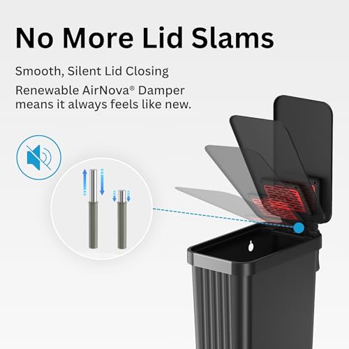 Image of iTouchless SoftStep 50 L / 13.2 Gallon Slim Step Pedal Kitchen Trash Can with Odor Filter, Indoor Recycling Bin Durable Dent-Proof, Stainless Steel Trim Garbage Bin with Lid, Home Office Black Plastic