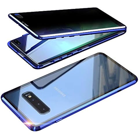 Galaxy S10 Plus Case,Shinetop Privacy Anti-Peeping Magnetic Adsorption Case Metal Frame Front and Back Tempered Glass Flip Anti-Spy Cover Full Body Protective Case for Samsung Galaxy S10 Plus - Blue Cover