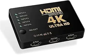 Switch Hdmi 5 X 1 Portas Distribuidor 4k Com Controle Remoto