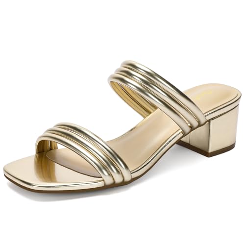 Image of Women's Heeled Sandals Two Strap Square Open Toe Heels 2-Inch Chunky Sandals Dress Shoes Wide Feet Friendly