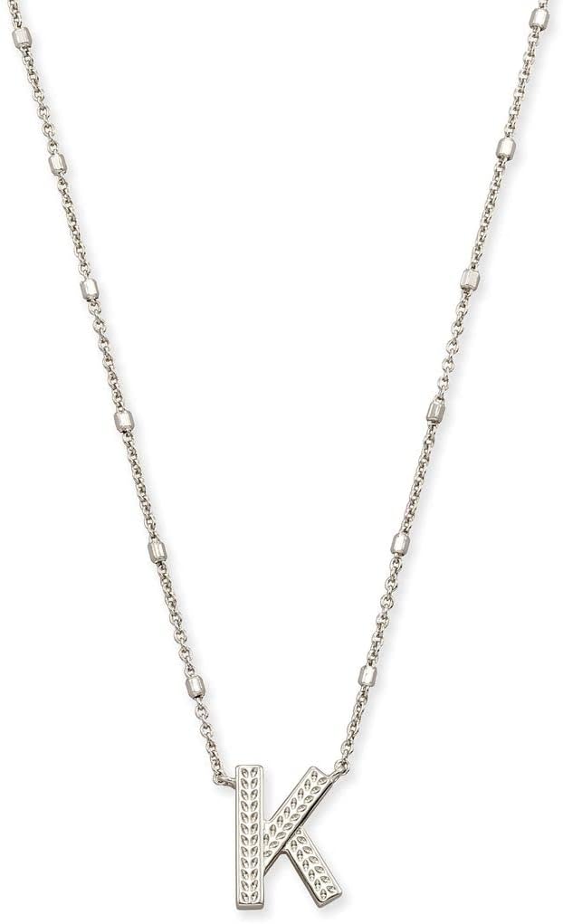 Kendra Scott Letters A-Z Pendant Necklace for Women, Fashion Jewelry, Rhodium-Plated Brass