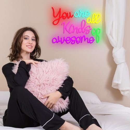 Image of You Are All Kinds Of Awesome Neon Sign Dimmable Inspirational Led Letter Light Sign for Classroom USB Powered Motivational Quote Neon Light for Dorm Bedroom Office Teen Girls Women