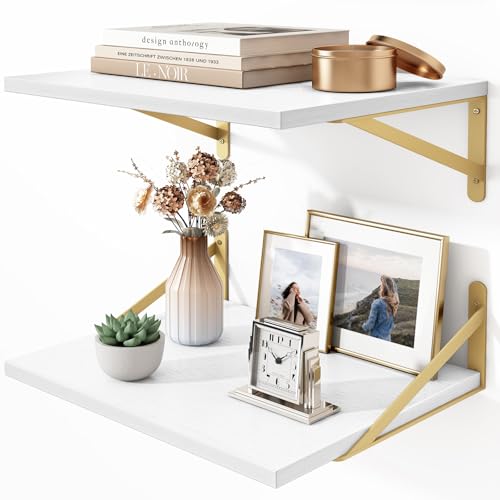 Fixwal Floating Shelves for Wall 12 Inch Deep White Shelves for Bedroom Large Wall Shelf for Living Room Kitchen Bathroom Laundry Room and Decor Storage (Set of 2)