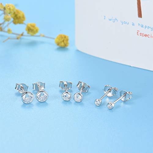 Damen Ohrstecker Silber 925-3 Paar Klein Sterling Silber Ohrstecker Ohrringe Set mit Zirkonia Knorpel Funkelnd Unendlichkeit Ohrstecker Schmuck für Oktoberfest Damen Herren Geschenke 2/3/4mm