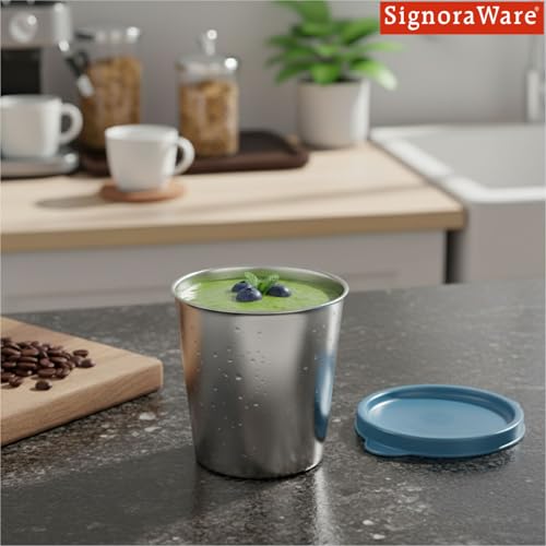 Image of SignoraWare Bitsy Stainless Steel Container /Tumbler | Airtight & Leakproof | Compact, Durable & Stylish Storage | Ideal for School, Office & Outdoor Use (225ml | EBlue)