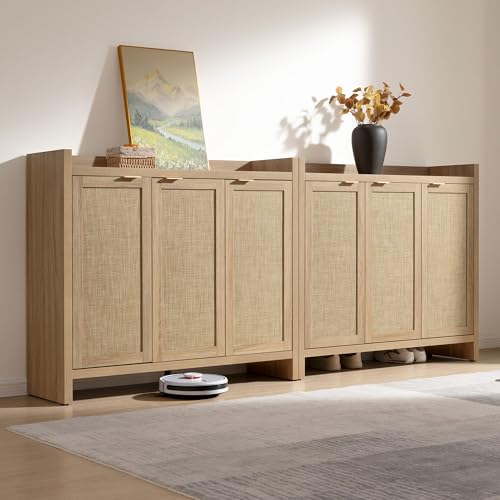 SICOTAS Rattan Shoe Storage Cabinets (Set of 2)