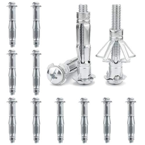 DAIRYCOF M8×65 Hollow Wall Anchors 10Pcs Plasterboard fixings,Heavy Duty Metal Hollow Wall Anchors for Plasterboard, Tiles & Partitions - Fix Curtain Rails, Shelves, Light Fittings