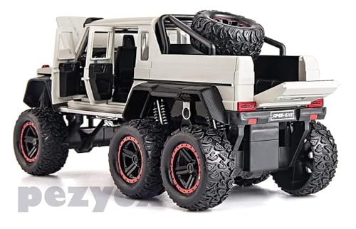 Image of 1 /22 Benz G63 AMG 6x6 V12 Off-Road Black Pickup Model Car, Zinc Alloy Pull Back Toy car with Sound and Light for Kids Boy Girl Gift (White)