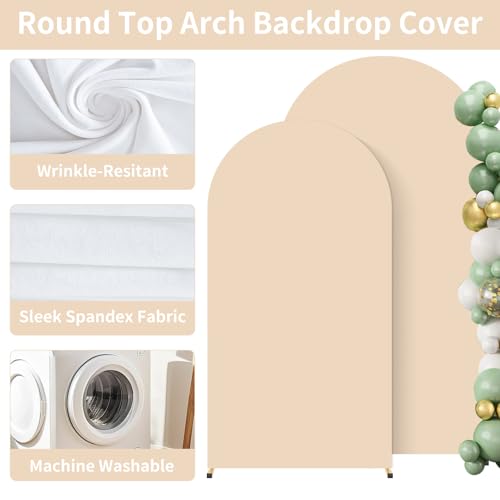 Image of 2 Pack Arch Backdrop Stand and Cover Set (7.2FT /6FT), Balloon Arch Stand | Metal Background Arch Stand, Backdrop Arch Frame, Wedding Arch for Backdrop (Apricot Cover)
