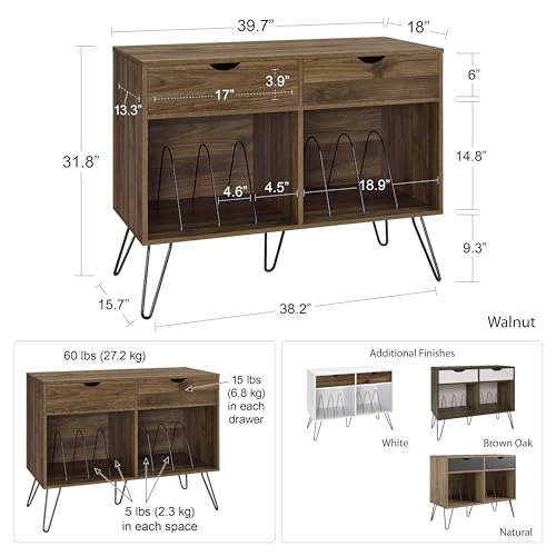 Novogratz Concord Turntable Stand with Drawers, Walnut