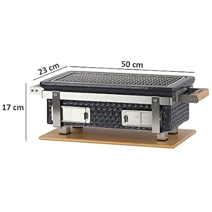 BBQ-Toro Keramik Tischgrill mit Holzunterlage | 50 x 23 x 17 cm | Hibachi Tischgrill ohne Strom | Grau | Minigrill, Kohlegrill Camping Grill Holzkohle – Bild 5