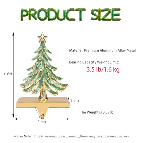 JUSTOTRY 2PC Christmas Stocking Holders for Mantle Glitter Green Xmas Tree Gold Stocking Holder for Fireplace Home Decor Holiday Gifts Christmas Decorations Supplies Non-Skid Durable and Sturdy